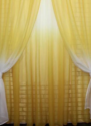 Комплект штор из батиста "омбре" цвет желтый с белым4 фото