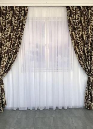 Комплект готових штор блекаут, "вензель ". колір коричневый