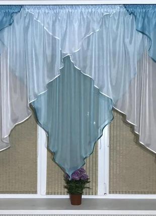Тюль ламбрекен на кухню. колір блакитний