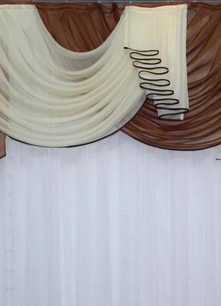 Ламбрекен на карниз 2  метра 133л, цвет коричневый с молочным