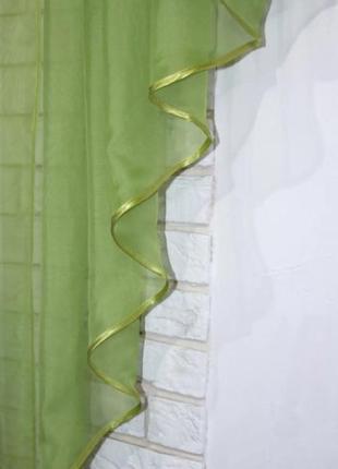 Шторки ламбрекен на кухню (150х160см) шифон. колір оливковий з білим2 фото