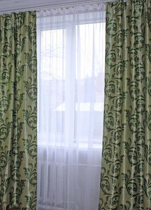 Комплект готових штор блекаут, "лілія". колір зелений5 фото