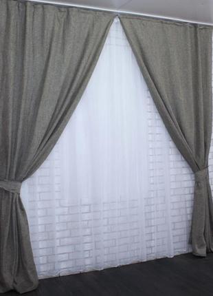 Тканина для штор "лен мішкувіна" колір сіро-коричневий, код 263ш4 фото