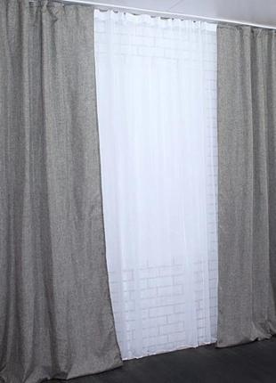 Тканина для штор "лен мішкувіна" колір сіро-коричневий, код 263ш7 фото