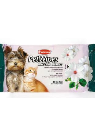 Серветки очищувальні/вологі padovan pet wipes muschio bianco з ароматом білого мускусу для котів 40шт (pp00463)