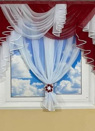 Кухонні шторки на карниз завширшки 2 м, колір бордовий