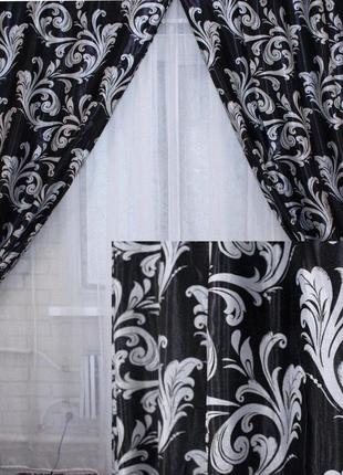 Комплект готовых штор блекаут, "лилия". цвет черный 140ш (а)