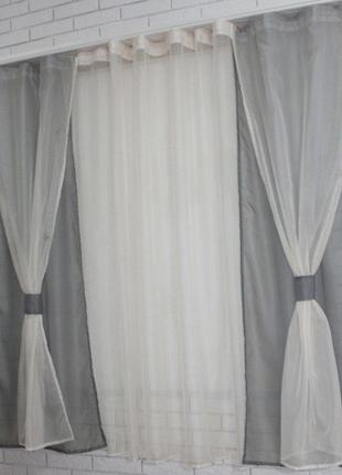 Кухонные шторы и тюль, цвет серый и бежевый