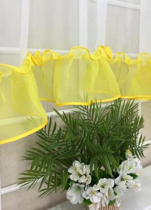 Тюль-арка для кухні "фоксі", колір жовтий з білим6 фото