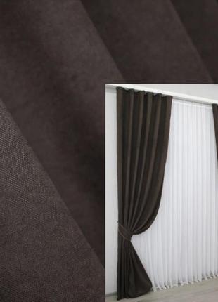 Комплект готових штор (2шт. 1.5х2,8м) з тканини мікровелюр sparta. колір венге