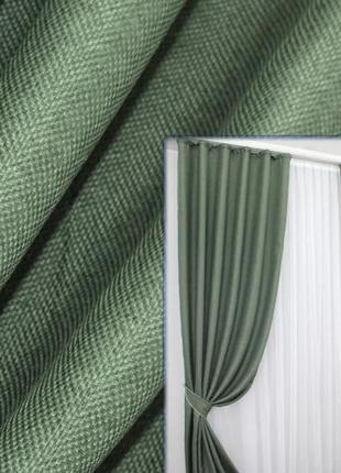 Комплект (2 шт. 1,5х2,7м.) готових штор, льон блекаут рогожка. колір зелений1 фото