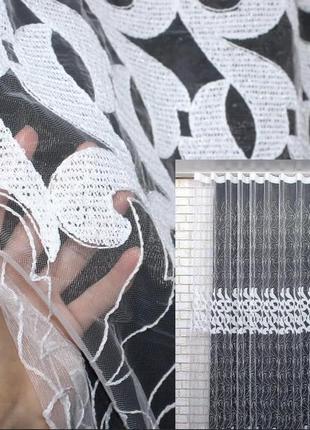 Тюль фатин з вишивкою, колекція "sova". колір білий