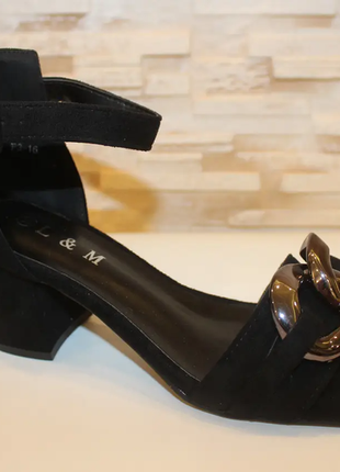 Босоножки женские черные замшевые на каблуке б14936 фото