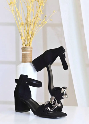 Босоножки женские черные замшевые на каблуке б14932 фото