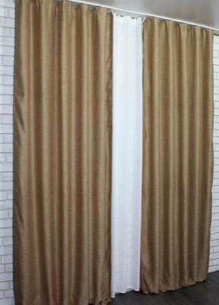 Комплект (2шт. 1,5х3,05м) штор из ткани лён, коллекция "дзэн". цвет кофейный2 фото
