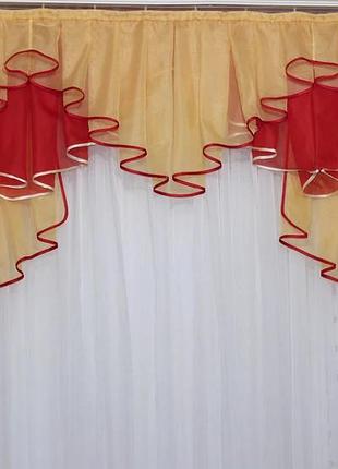 Ламбрекен на карниз 1.5 метра 093л, цвет янтарный и красный