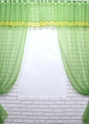 Комплект ламбрекен зі шторами, на карниз 3м. колір салатовий з жовтим