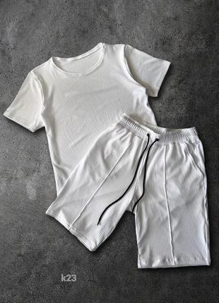 Качественный комплект рубчик мустанг мужской костюм шорты и футболка стильный молодежный премиум