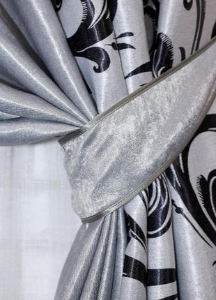 Комбіновані штори (2шт.1,2х2,7м) з тканини блекаут-софт. колір сірий із чорним2 фото