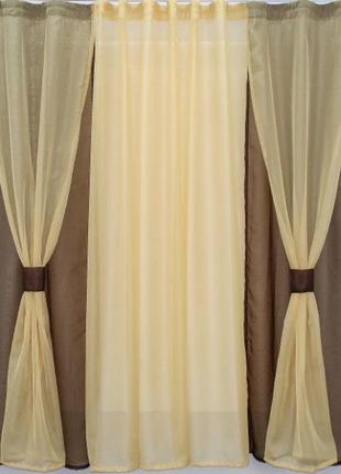 Комплект шторки та тюль. колір венге з золотистим1 фото