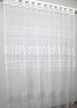 Тюль жакард "розалія" з принтом. колір білий3 фото
