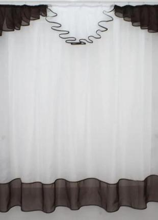 Кухонний (200х170см) комплект тюль з ламбрекеном. колір венге з білим