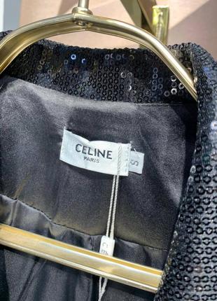 Пиджак жакет в стиле celine с пайетками укороченный черный4 фото
