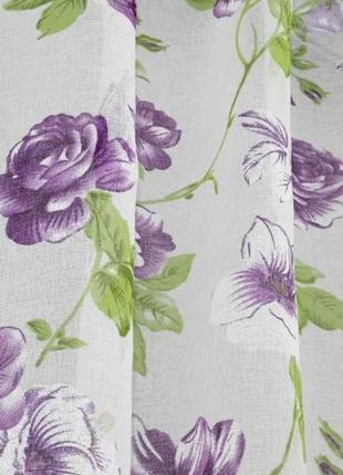 Тюль з батисту, колекція "flora". колір білий з фіолетовим та салатовим6 фото