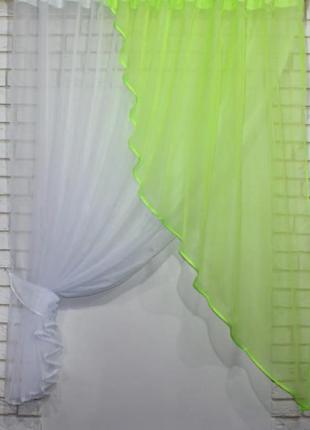 Кухонна фіранка шифон. колір салатовий з білим