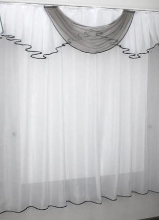 Кухонний (200х170см) комплект тюль з ламбрекеном. колір білий з сірим4 фото