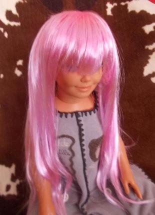 Парик карнавальный нежно-розовые прямые волосы+подарок3 фото