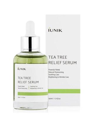 Успокаивающая сыворотка с чайным деревом iunik tea tree relief serum, 50 мл1 фото