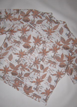 Свободная рубашка 100% лен тигры пальмы3 фото