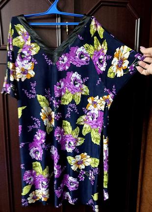 Сукня батал квіти, туніка, плаття літнє, великий розмір