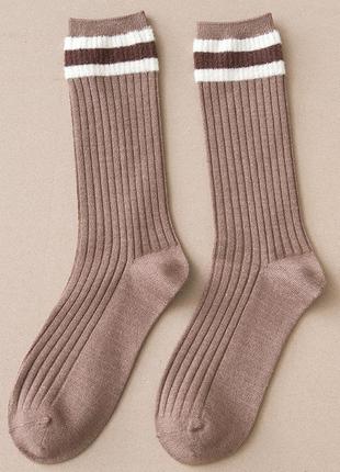 Мокко жіночі шкарпетки у рубчик світло коричневі зі смужками мохнатими капучіно лате кава з молоком