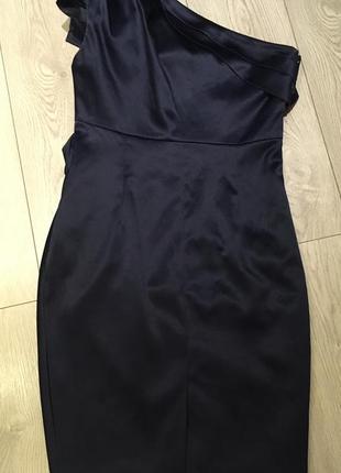 Темно-синее атласное платье на одно плечо asos2 фото