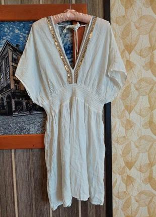 Белое пляжное платье мини🔹туника🔹хлопок holiday by f&f (размер 40)1 фото