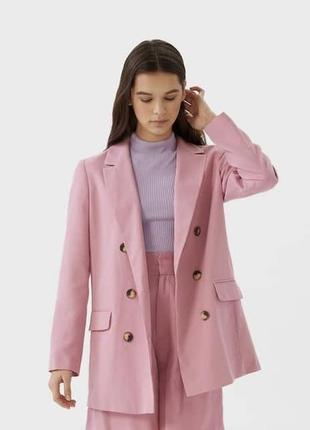Розовый льняной пиджак блейзер1 фото
