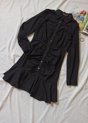 Чёрное платье рубашка со сборкой/драпировкой4 фото
