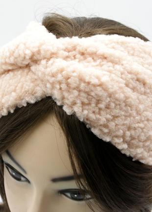 Повязка для волос пудра/персиковая 54-56р, женская повязка с узлом чалма на голову зима/осень6 фото
