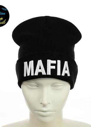 ● молодежная шапка бини - мафия / mafia - черный ●