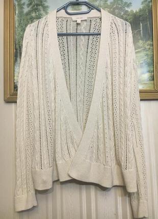 Літній молочний в'язаний кардиган на запах бавовна льон