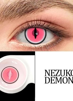 Цветные линзы розовые nezuko demon + контейнер для хранения в подарок5 фото