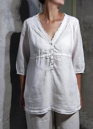 Сорочка льон блузка блуза туніка льон лляна біла вільна крій легка пляжна4 фото