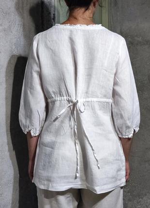 Сорочка льон блузка блуза туніка льон лляна біла вільна крій легка пляжна6 фото