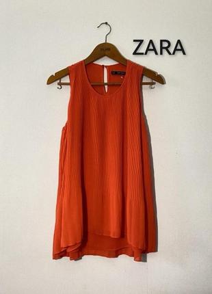 Яскрава жовтогаряча блуза zara без рукавів плісе нова шифонова блузка майка