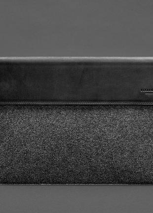 Чехол-конверт кожа+фетр на магнитах для macbook 13'' черный crazy horse