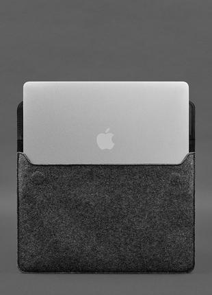 Чехол-конверт кожа+фетр на магнитах для macbook 13'' черный crazy horse4 фото