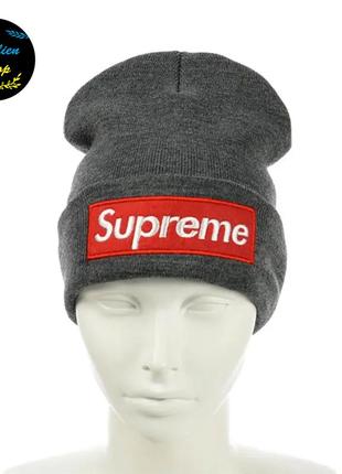 ● молодежная шапка бини - суприм / supreme - серый ●