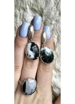 Серебряный комплект с моховым агатом